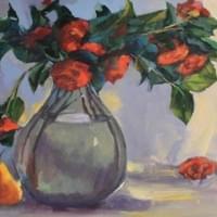 Red Flowers And Pear