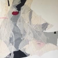 Poetry 20"x20", Combined Medium on Canvas : Silk shantung, silk satin, acrylic, paper