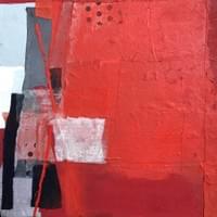 Red Hut  12" x 12"  Combined Medium on Canvas : Silk shantung, Textual fabric, cotton, acrylic