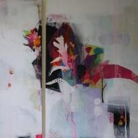 Wild Edible  40" x 46"  Combined Medium on Canvas : Silk velvet, Textual fabric, acrylic, teabag, paper