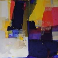 Daydreaming of Exotic Place  48" x 60"  Diptych Combined Medium on Canvas : Silk shantung, washi paper, acrylic, teabag, paper