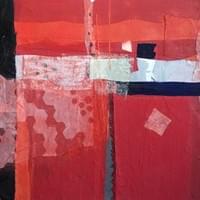 Red Room   12" x 12"  Combined Medium on Canvas : Silk shantung, Textual fabric, cotton, acrylic