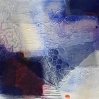 Blue Sea Pink Mist   12" x 36" Triptych  Combined Medium on Canvas : Silk shantung, Textual fabric, acrylic, teabag, paper