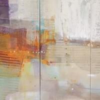 Story of a Rose in Orange.   30" x 50" Triptych Combined Medium on Canvas : Silk shantung, Textual fabric, acrylic, teabag, paper