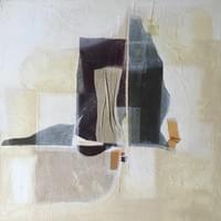 Still Original Concept. 36" x 36" Combined Medium on Canvas : Silk shantung, paper, acrylic, teabag