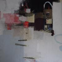 Impromptu visit   20" x 20"  Combined Medium on Canvas : Fabric, acrylic, paper