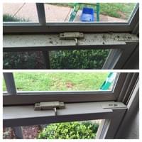 Before and after of window sill cleaning