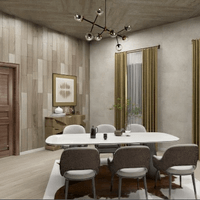 Farmhouse modern dining room featuring neutral color palette and cozy furnishings.