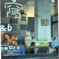 店貓坐在窩一窩 OliO b&b 門口