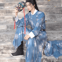 唐制蓝色印花圆领袍