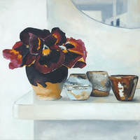 Pansies on my kitchen shelf
