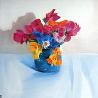 Spring flowers in a blue vase