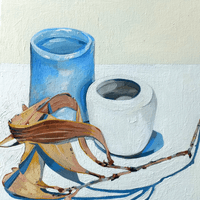 Pottery & dried leaves