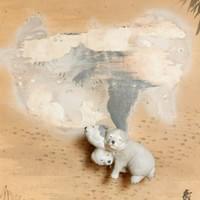 Three-Headed Dog Dust, 2020, hanging scroll, eraser shavings, resin