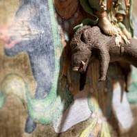 Marishiten Dust, 2024, hanging scroll, eraser shavings, resin clay