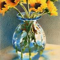Sunflowers in Blue Glass