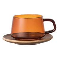 Amber Glass Mug & Wood Saucer