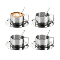 Chrome Mug & Saucer 4pc Set