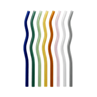Colorful Wavy Glass Straws Set