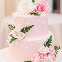 Blush fondant with sugar pearls  Tara Card Photography