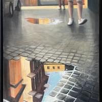 Reflection, alleyway, Rome.