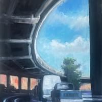 Under The BQE.  23"X29", Oil on Board. Framed