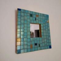 Cadre miroir mosaïque sur bois