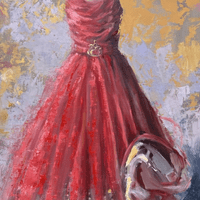Red Dress - Oil on Birch Panel