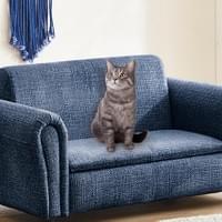 座面広々で快適 座面収納庫付きペットソファ ネイビー