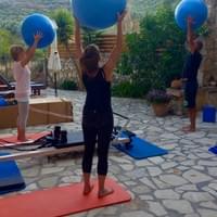 Pilates class with fitness balls 