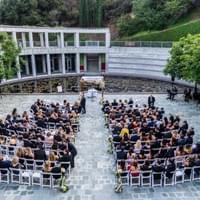 Skirball Cultural Center wedding ceremony with Chuppah and Guests