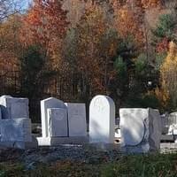 Hand-carved granite monuments on display in Winsted, CT