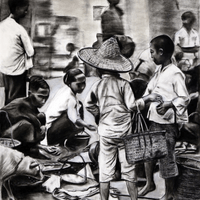 At the Marketplace, Charcoal on Cartridge Paper, 144x111 cm