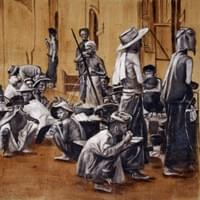 The First Foodcourt, Oil on Jute, 100x100 cm