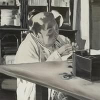 Bibik Doing Embroidery, Oil on Canvas, 102x102 cm