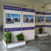 Different configurations with planter supports graphics pasted on panelss 