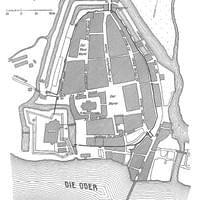 Krosno Odrzańskie, plan miasta wg stanu z 1721 r., rysunek, ok. 1921.