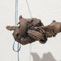 (Details) Held in knots, Bronze, needles, indigo dyed cotton