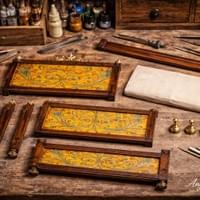 Italian pattern taken (stenciled) from and original Italian antique piece then transferred and hand painted 