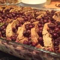 Bread pudding made with juneberries & mulberries harvested in West Philly