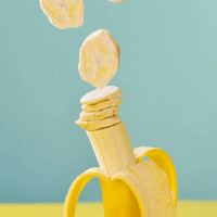 Delicious freeze dried banana slices in a bowl.