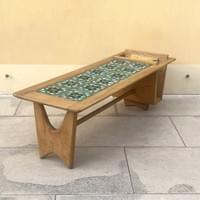 Oak coffee table wit ceramic tiles top. Guillerme et Chambron 1950's