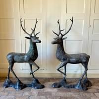 Pair of tall stag bronze sculptures . circa 1970