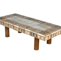 Coffee table with stamped stoneware tiles top. Roger Capron, Vallautis circa 19790