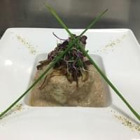 home made seafood lasagna w mushroom veloutee