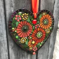 Orange Floral Heart, 20 cms