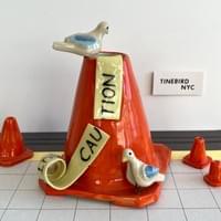 Traffic cone caution tape vase