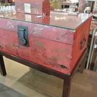 Glasstop red trunk table - $295