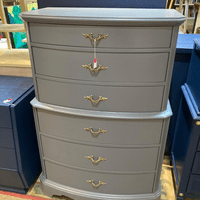 $725 gray painted tall chest of drawers 36" x 18.5" x 53"