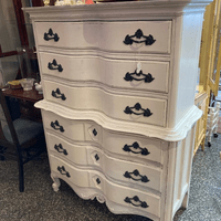 tall distressed white chest $725 44.5" x 18.5' x 57.5"